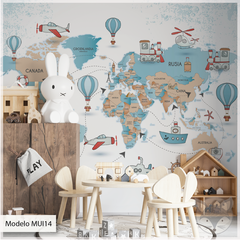 Mapa Mundo Infantil Viajes, Mural de Vinilo Decorativo - Modelo MUI14 - comprar online