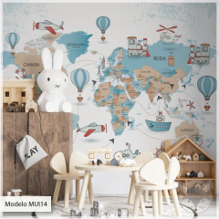 World Map for Kids, Travel-Themed Vinyl Wall Art - Model MUI14 - buy online