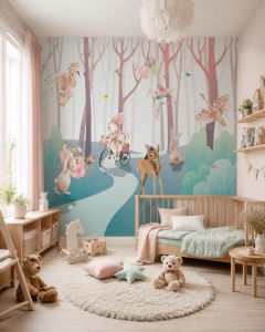 Mural infantil Bosque Encantado con Animales y Globos - Modelo MUI24