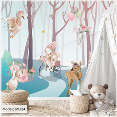 Mural infantil Bosque Encantado con Animales y Globos - Modelo MUI24 - comprar online