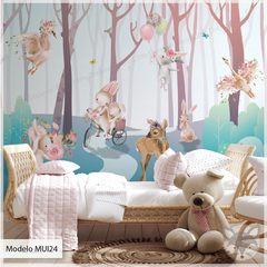 Mural infantil Bosque Encantado con Animales y Globos - Modelo MUI24 en internet