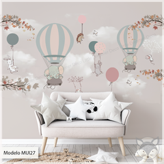 Mural infantil Mural Infantil con Globos y Otoño - Modelo MUI27 - Little Dreamer Deco - vinilos decorativos infantiles