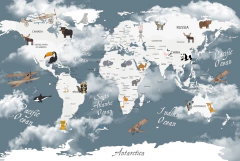 Blue World Map with Animals for Kids - Model MUI28 - online store