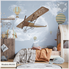 Mural infantil Avión Clásico con Globos y Cielo Azul - Modelo MUI30 - comprar online