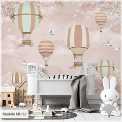 Murales infantiles de globos vintage, diseño rosa, modelo MUI32. - comprar online