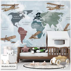 Mapa educativo infantil con continentes y aviones, modelo MUI34. - comprar online