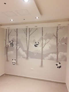 Mural pandas en bosque monocromático para habitaciones, modelo MUI35. en internet