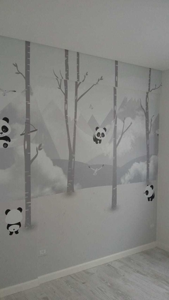 Mural pandas en bosque monocromático para habitaciones, modelo MUI35. - tienda online