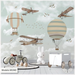 Hot air balloons and planes wall decor for kids, model MUI40.