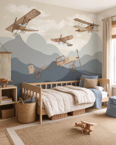 Vinyl kids mural, vintage airplanes and landscapes, Model MUI41.