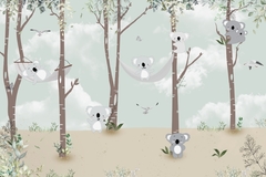 Mural infantil de vinilo, bosque con koalas y naturaleza, Modelo MUI43. - comprar online