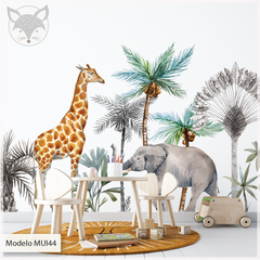 Mural infantil de vinilo, animales de safari en acuarela, Modelo MUI44. - comprar online