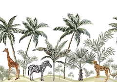 Mural infantil de vinilo, selva tropical con animales, Modelo MUI46. en internet