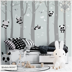 Vinyl kids mural, pandas and magical nature, Model MUI47. - buy online