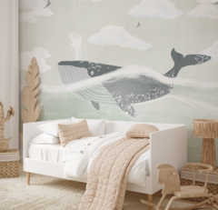 Mural infantil de vinilo, ballena en tonos suaves, Modelo MUI49. - comprar online