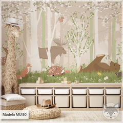 Mural infantil de vinilo, bosque encantado con ciervos, Modelo MUI50. - comprar online