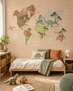 Kids wall mural educational dinosaur map, Model MUI52