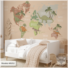 Mural infantil vinilo mapa de dinosaurios educativos, Modelo MUI52