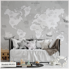 Mural infantil vinilo mapa náutico en tonos grises, Modelo MUI53 - comprar online