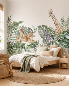 Mural infantil vinilo animales de la sabana tropical, Modelo MUI54