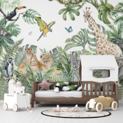 Mural infantil vinilo selva con animales y hojas verdes, Modelo MUI57 en internet