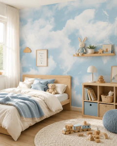 Kids wall mural soft sky with clouds, Model MUI59