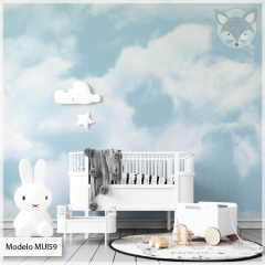 Kids wall mural soft sky with clouds, Model MUI59 - Little Dreamer Deco - vinilos decorativos infantiles