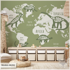 Mural infantil dinosaurios y continentes, vinilo decorativo, modelo MUI92 - comprar online