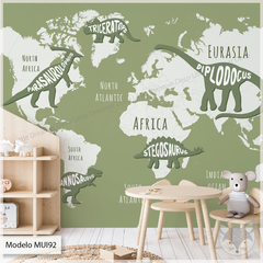 Mural infantil dinosaurios y continentes, vinilo decorativo, modelo MUI92