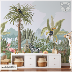 Mural infantil de vinilo jungla con animales tropicales, modelo MUI63 - comprar online