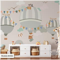 Mural infantil de vinilo globos viajeros en el cielo, modelo MUI66 - comprar online