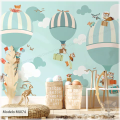 Mural infantil de vinilo con globos y animales, modelo MUI74. - comprar online