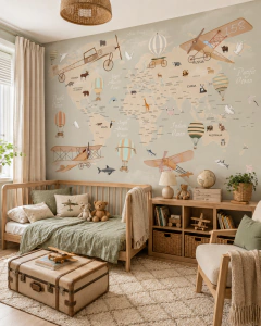 Educational vintage map vinyl wall mural, model MUI76.