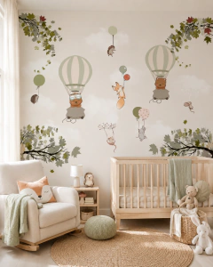 Vinilo decorativo infantil con globos y naturaleza, modelo MUI77.