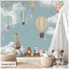 Mural de vinilo con animales y globos para niños, modelo MUI79.