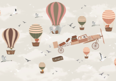 Mural infantil vintage, diseño globos y avión decorativo, Modelo MUI83. - comprar online
