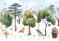 Mural infantil bosque, animales y naturaleza decorativa, Modelo MUI84. - comprar online
