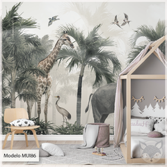 Mural infantil selva, diseño de animales exóticos, Modelo MUI86.