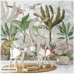 Mural infantil dinosaurios, decoración temática jurásica, Modelo MUI89.