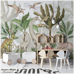 Mural infantil dinosaurios, decoración temática jurásica, Modelo MUI89.