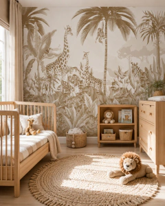 Safari vintage mural, neutral tones kids decor, Model MUI90.