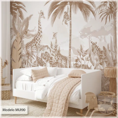 Mural infantil safari vintage, decoración tonos neutros, Modelo MUI90.
