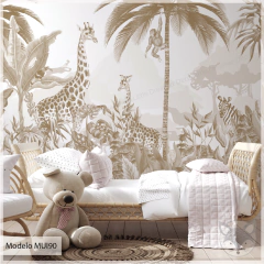 Imagen de Mural infantil safari vintage, decoración tonos neutros, Modelo MUI90.