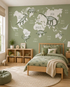 Dinosaurs and continents kids mural, wall decal, model MUI92