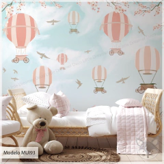 Mural infantil globos y cielo rosado, vinilo decorativo, modelo MUI93 - comprar online