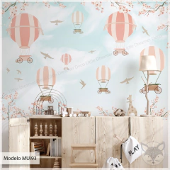 Mural infantil globos y cielo rosado, vinilo decorativo, modelo MUI93 en internet