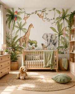 Tropical safari animals kids mural, wall decal, model MUI94