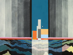 Modern Wall Mural MW.ABS.02, Geometric Landscape in Gray and Blue Tones, Customizable - buy online