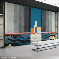 Mural Decorativo Moderno MW.ABS.02, Paisaje Geométrico en Tonos Grises y Azules, Personalizado
