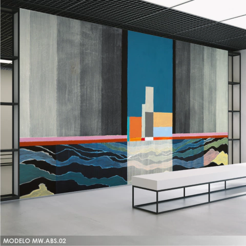 Modern Wall Mural MW.ABS.02, Geometric Landscape in Gray and Blue Tones, Customizable